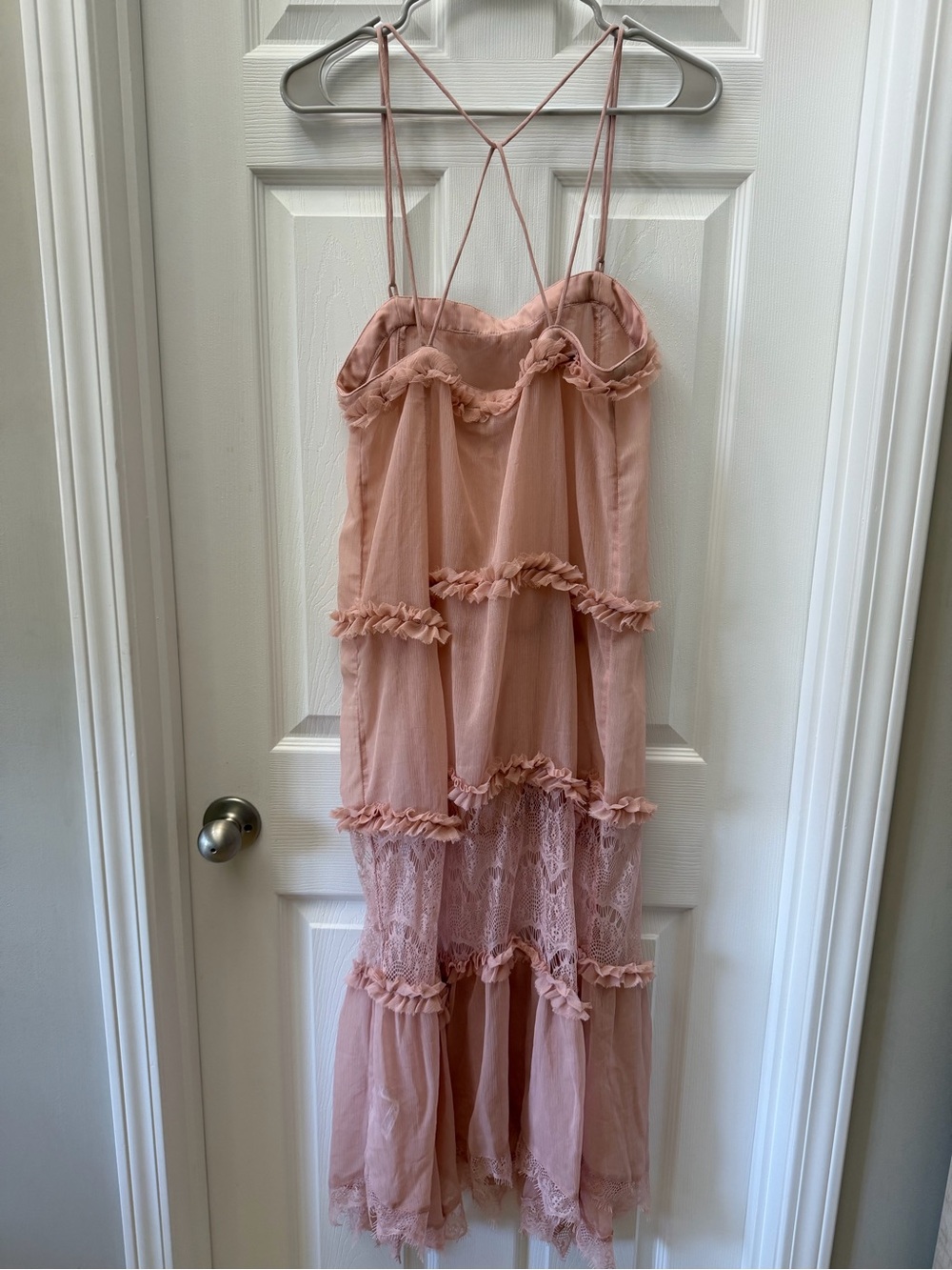 Intimately Free People Dusty Pink Lace Ruffle Tiered Maxi Slip Dress Size Small - Picture 6 of 7